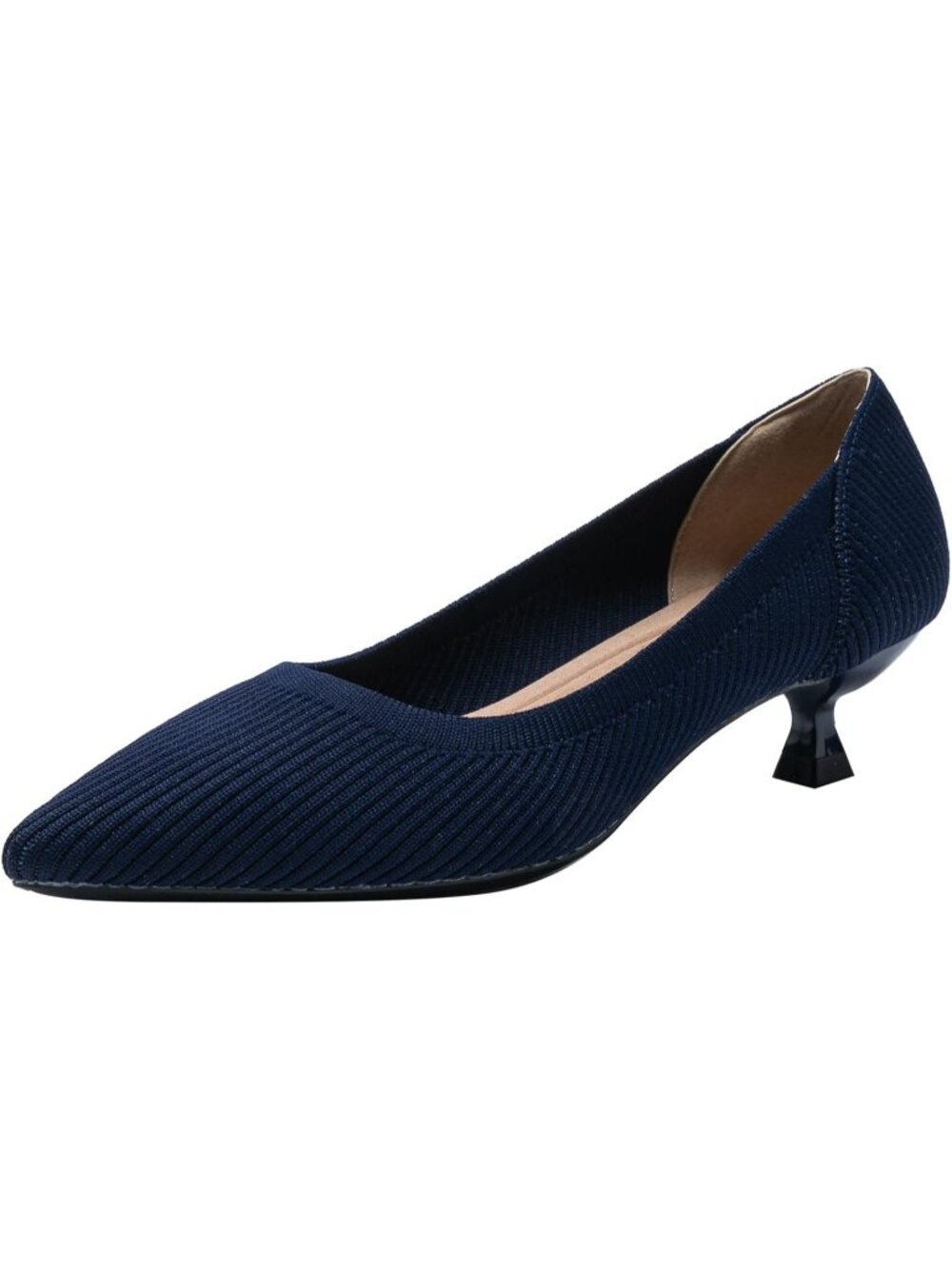 Women's Dark Blue Pointed Toe Knit Slip On Comfortable Kitten Heels Pump Shoes